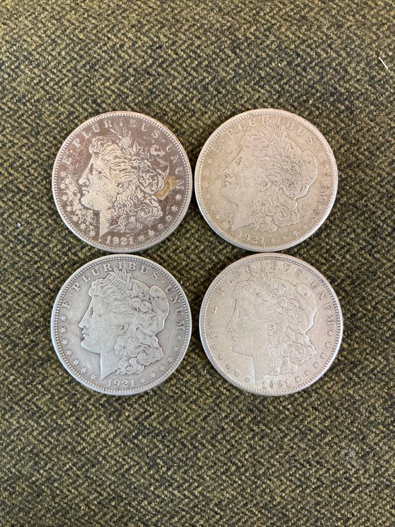 1921 Morgan Silver Dollars, Set of 4 Coins
