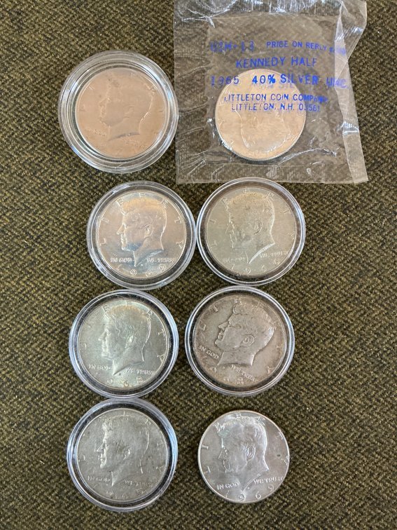 Eight 40% Silver Kennedy Half Dollars with Packaging
