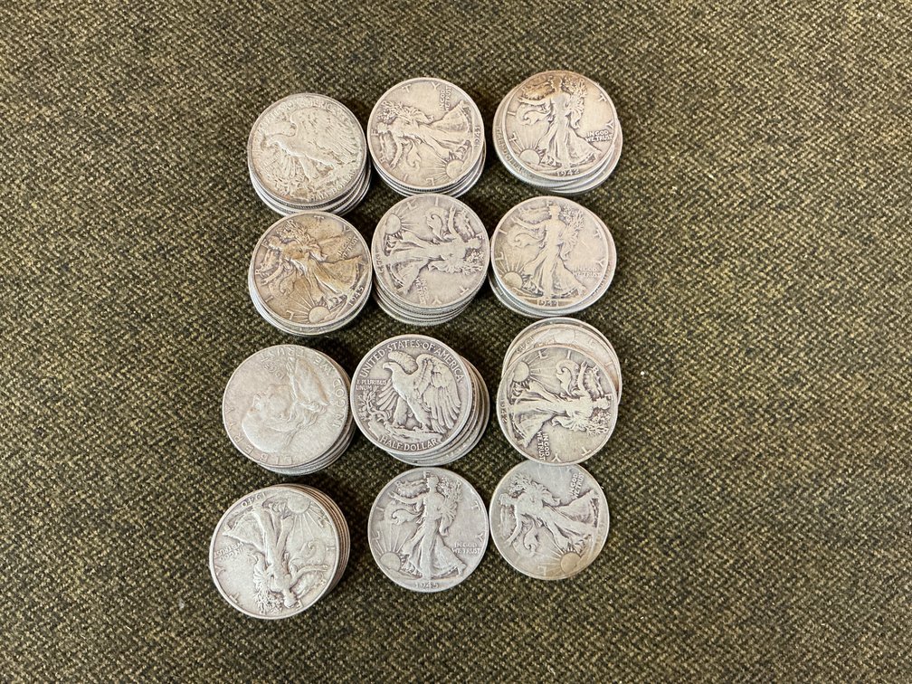 52 Liberty Walking Silver Half Dollars