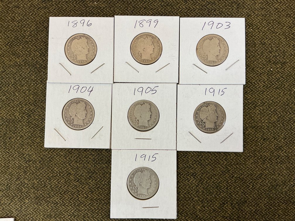 Barber Silver Quarters from 1896 to 1915