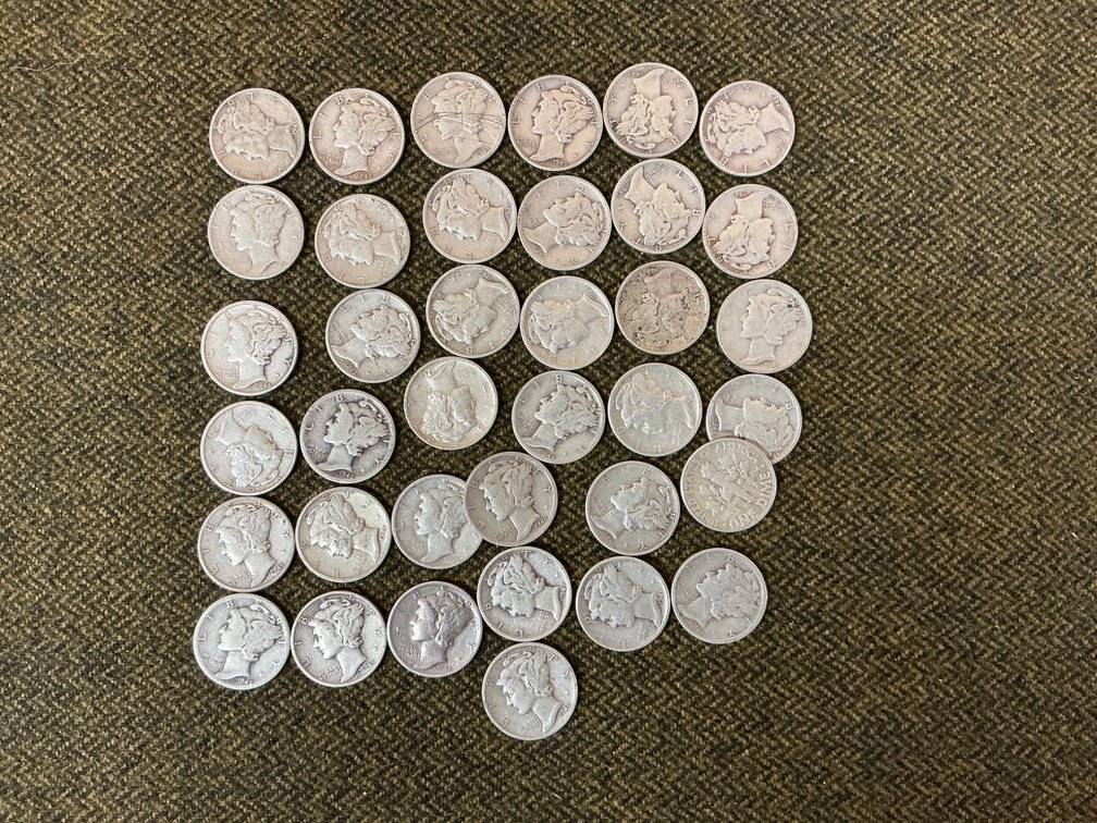37 Silver Mercury Dimes in a Lot