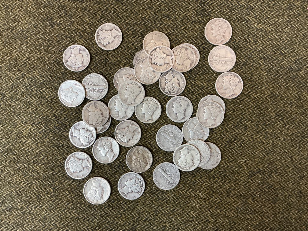 36 Silver Mercury Dimes Circulated