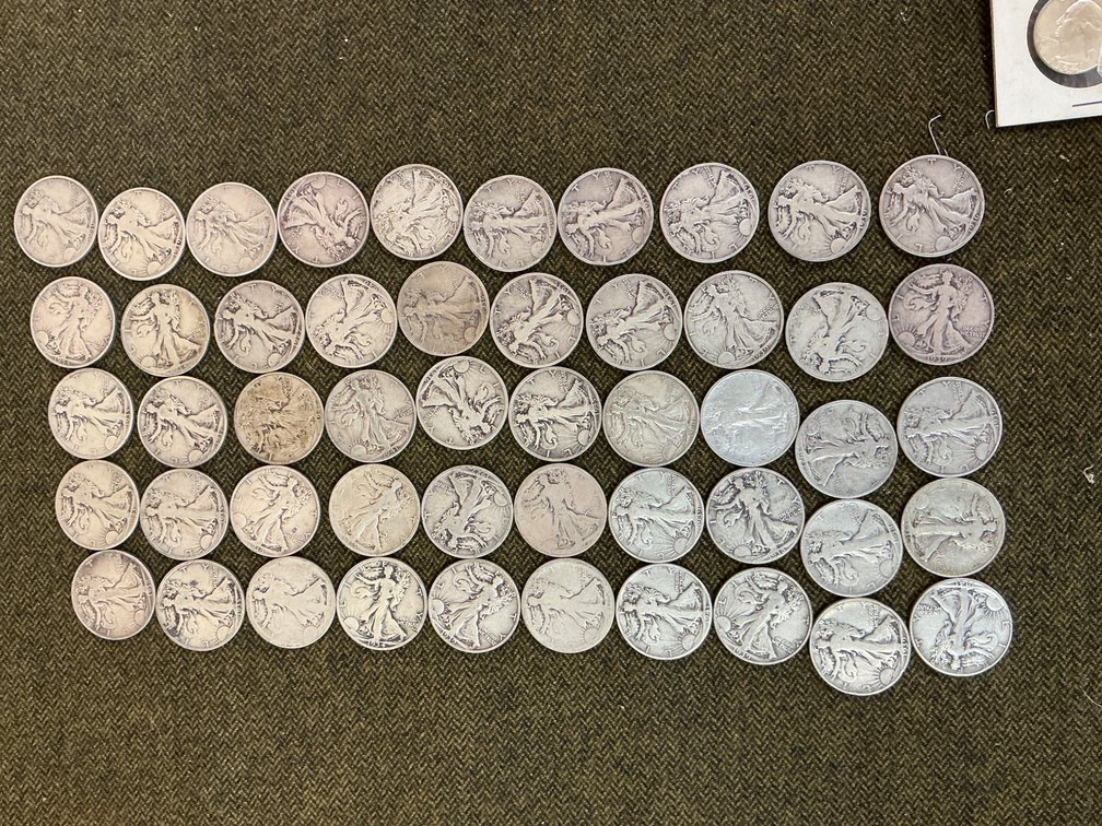 50 Silver Liberty Half Dollars in Mixed Condition