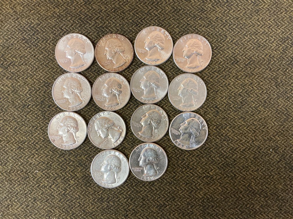 Fourteen 1964 Silver Washington Quarters in Brilliant Uncirculated Condition
