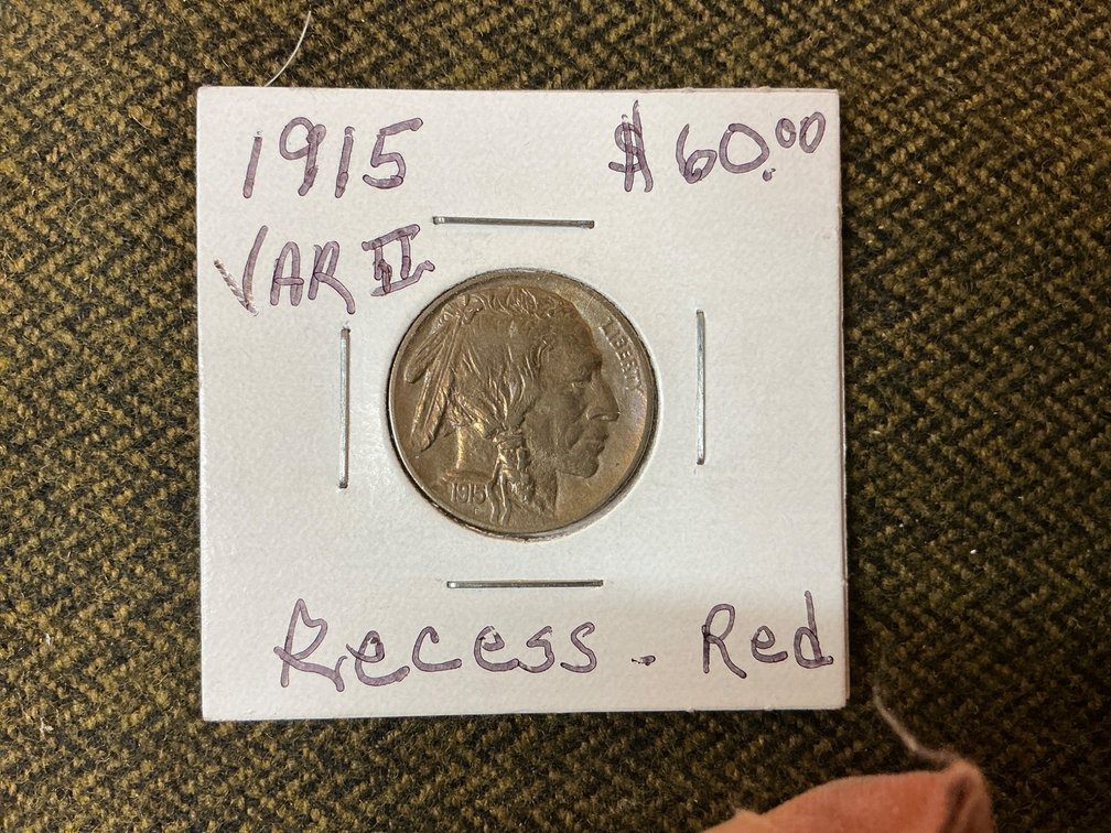 1915 Buffalo Nickel, Var II, Recess – Red