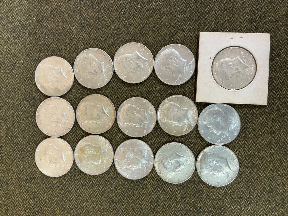 Fifteen 40 Percent Silver Kennedy Half Dollars