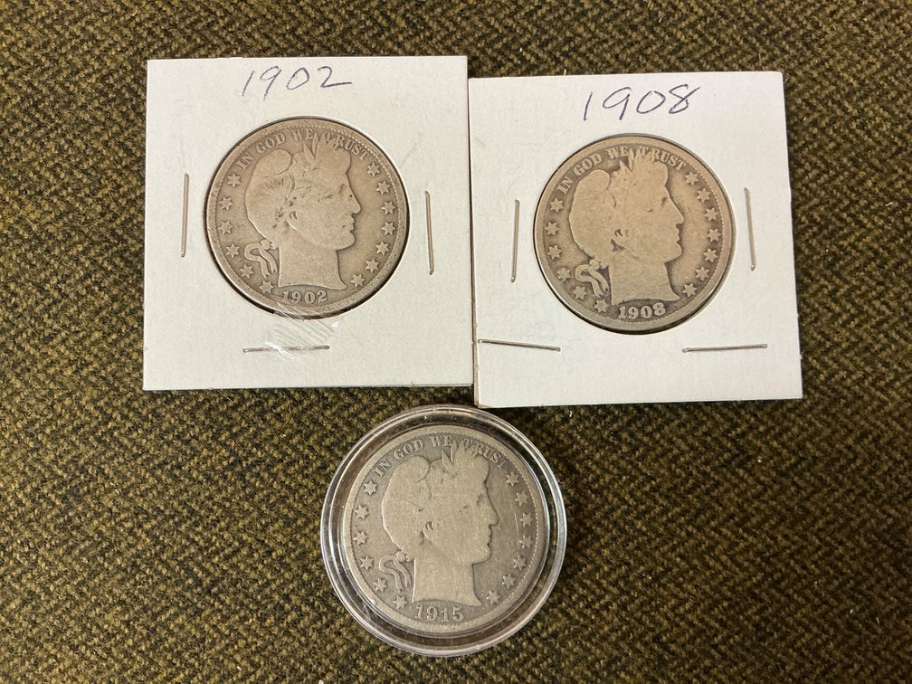 Barber Half Dollars: 1902, 1908, and 1915