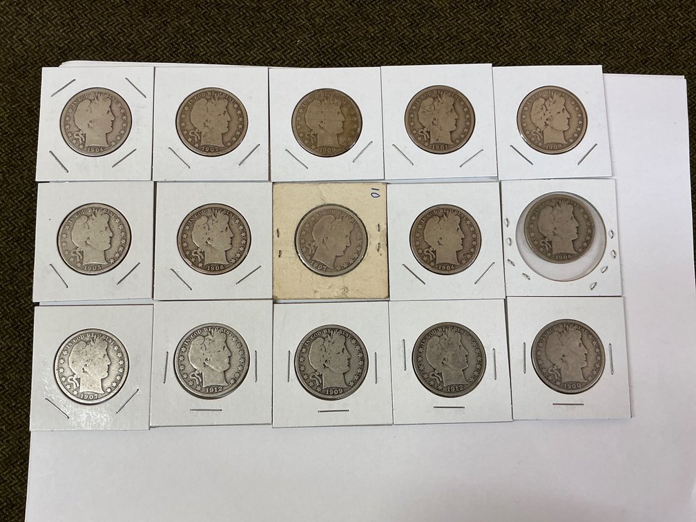 Fifteen Barber Silver Half Dollars