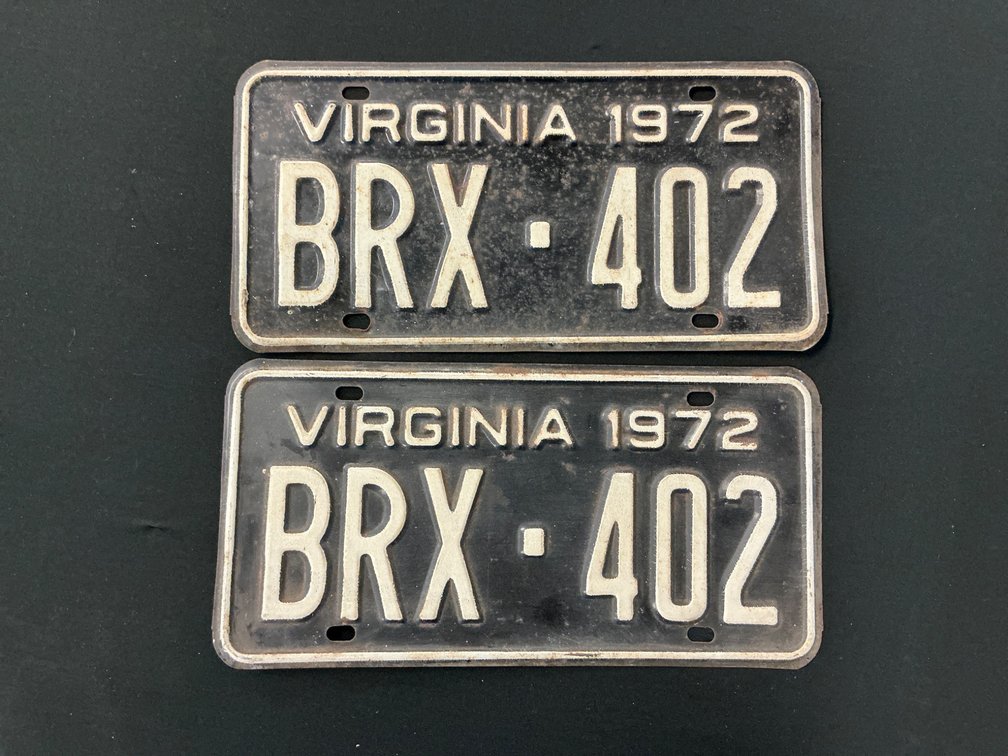 Pair of 1972 Virginia License Plates with BRX-402
