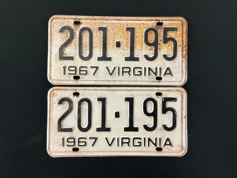 1967 Virginia License Plate Pair with Matching Numbers