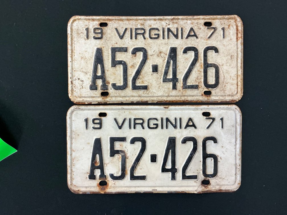 1971 Virginia License Plate Pair with Matching Numbers