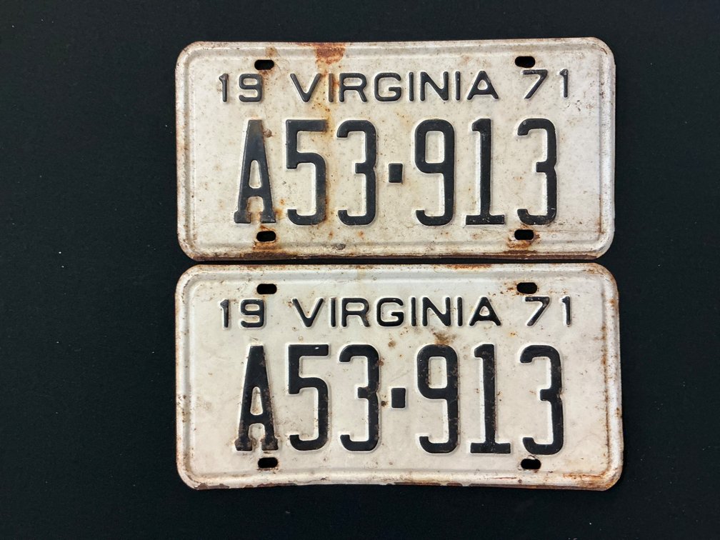 Pair of 1971 Virginia License Plates, A53-913