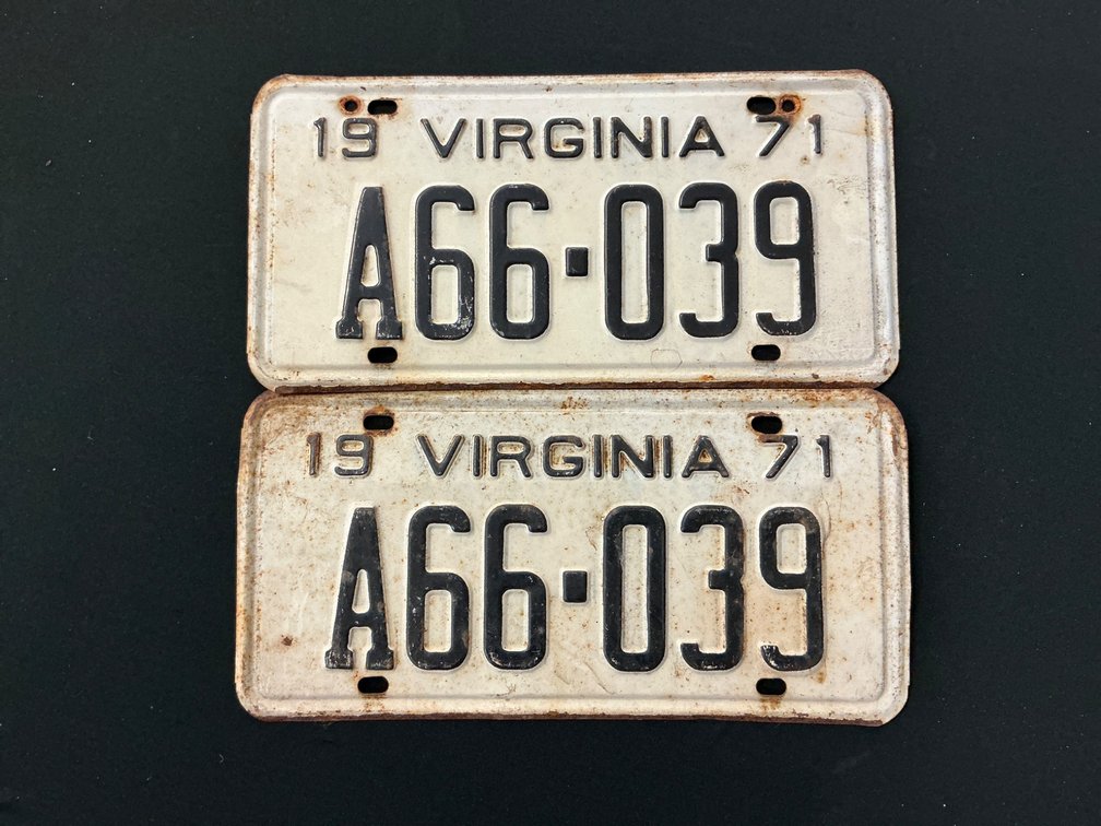 1971 Virginia License Plates, Matched Pair, A66-039