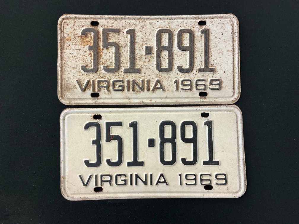 Pair of Virginia License Plates from 1969
