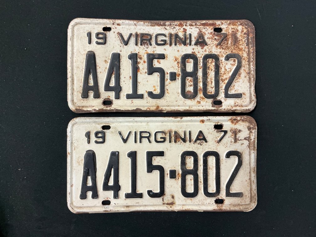 Pair of 1977 Virginia License Plates with Matching Numbers