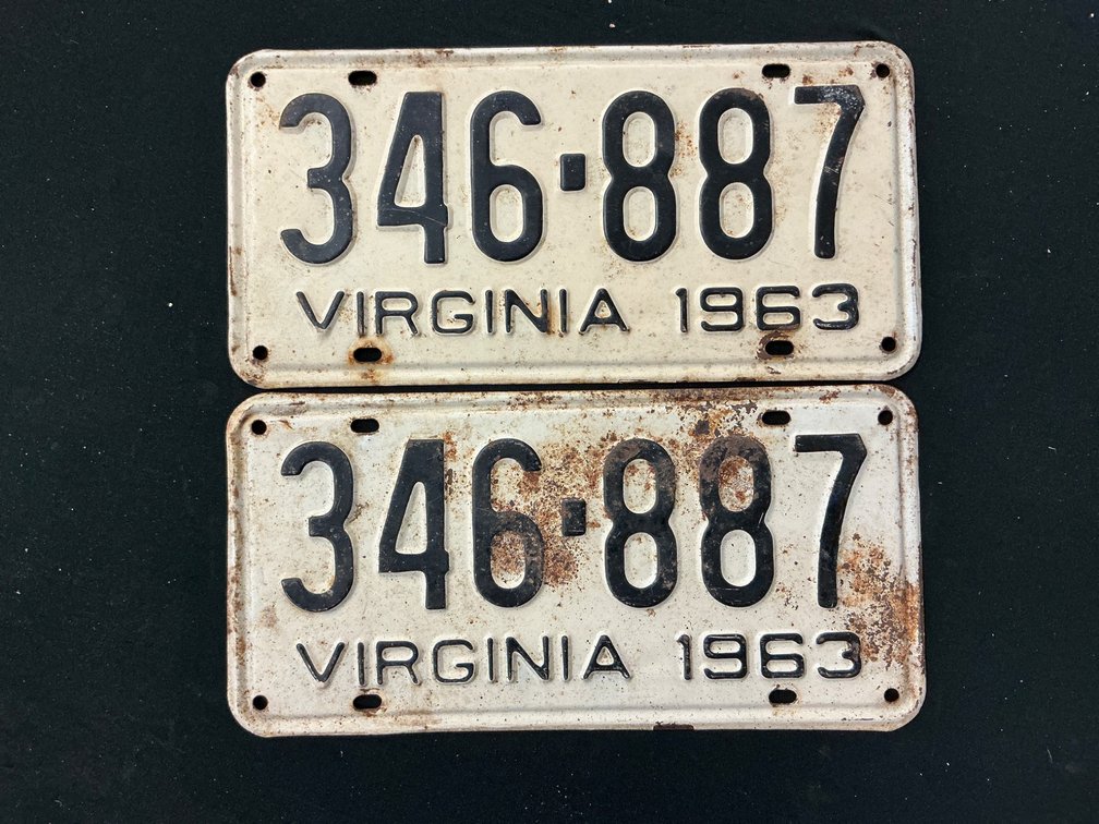 Pair of 1963 Virginia License Plates in Matching Number Set