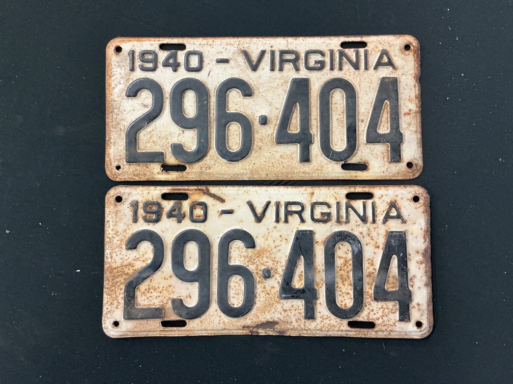 1940 Virginia License Plates Matching Set