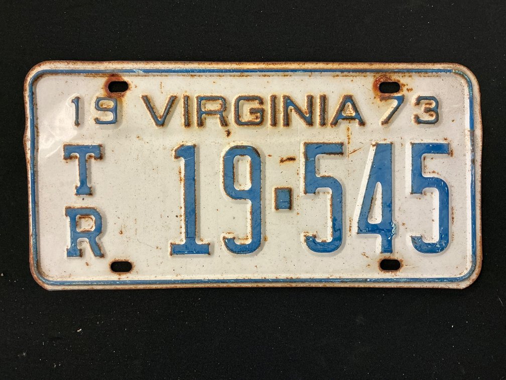 1973 Virginia Trailer Tag with Blue Lettering