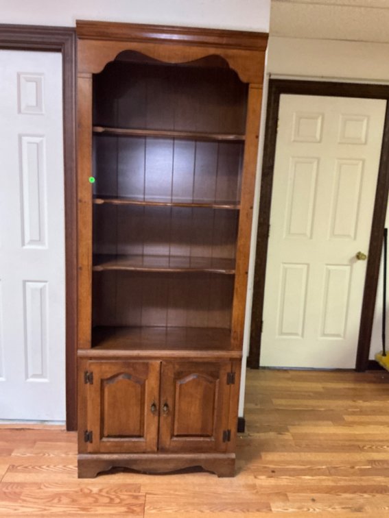 Tall Wooden Bookcase With Adjustable Shelves and Cabinet