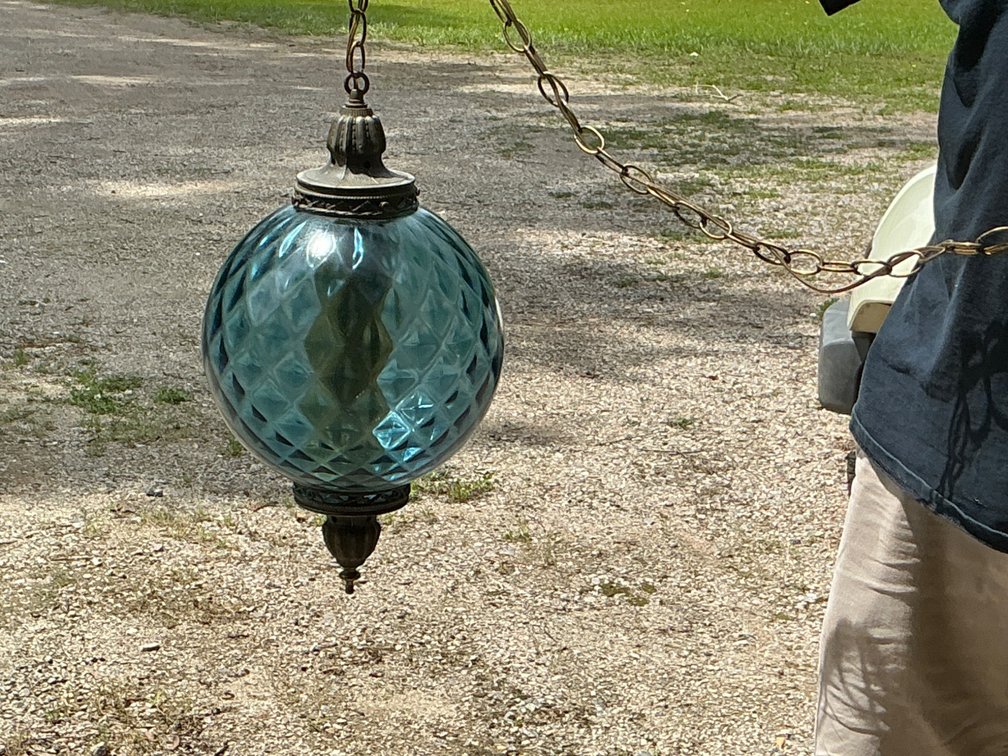 Blue Glass Globe Hanging Light Fixture with Chain