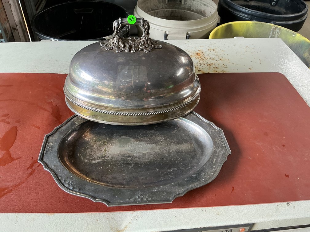 Silver Plate Serving Platter and Dome with Illinois Green Thumb Division Engraving
