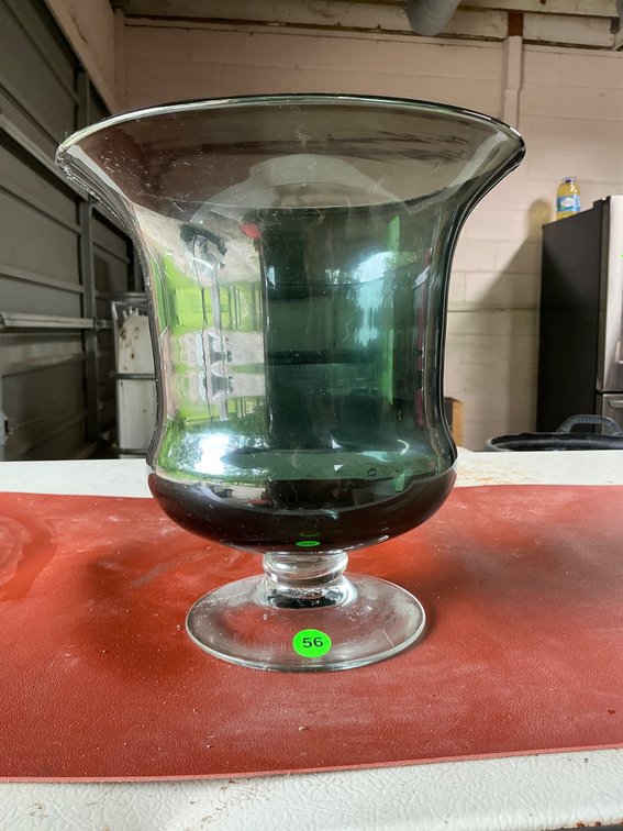 10” Tall Green Glass Pedestal Vase