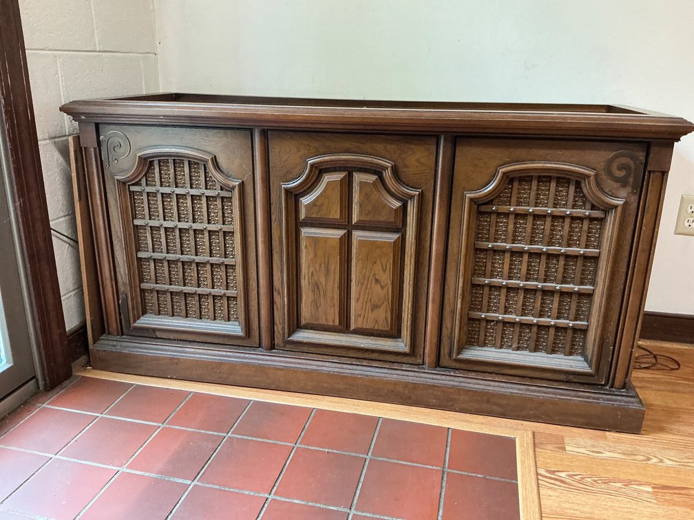 Mid-20th Century Wooden Console Stereo Cabinet with Record Player