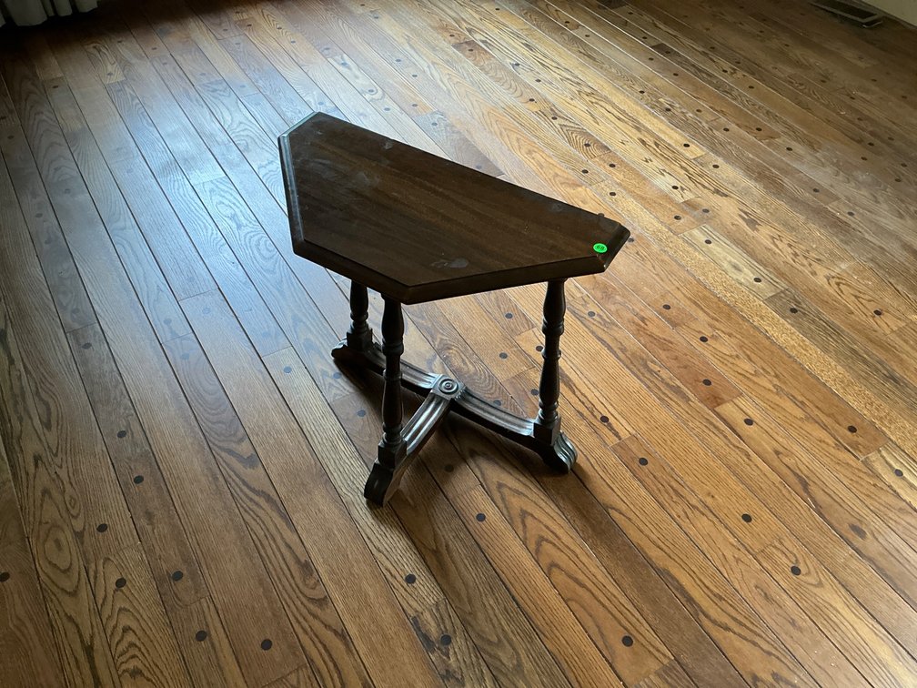 Wooden Accent Table With Triangular Top and Turned Legs