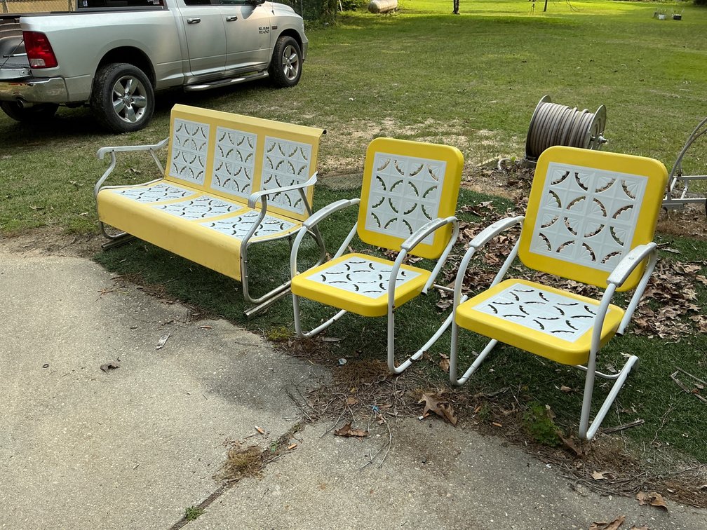 Three-Piece Mustard Metal Patio Seating Set with Rocker Bench