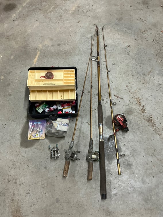 Fishing Rods, Reels, and Old Pal Tackle Box Set