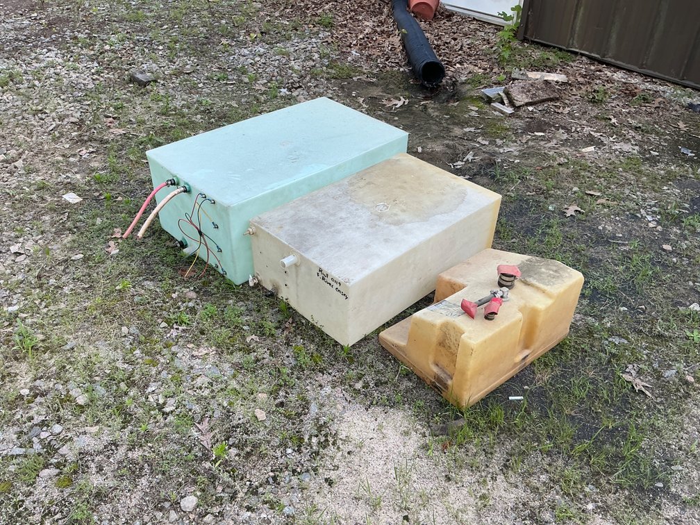 Three Utility Tanks Including Blue Tank Measuring 38 x 22 x 15