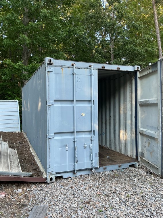20 x 8 x 8 Blue Grey Steel Conex Box with Bolt Holes from Former Roofing Attachment