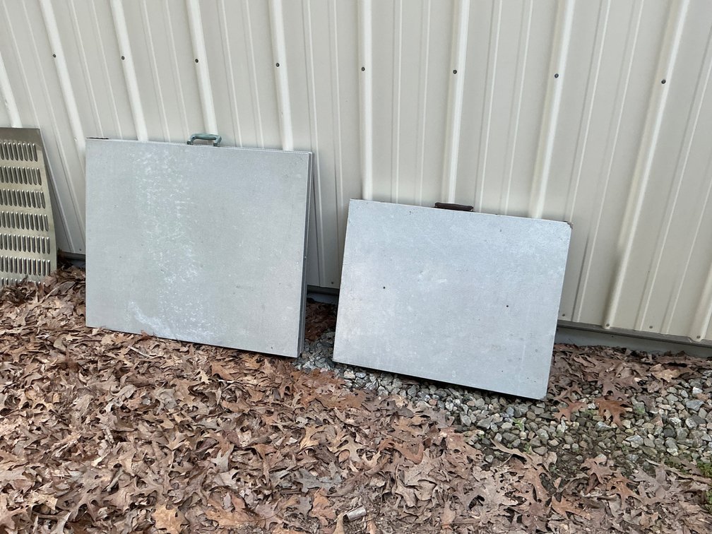 Two Folding Metal Tables With Carrying Handles