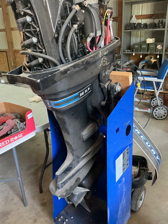 50 HP Boat Motor with Good Compression and Rolling Stand