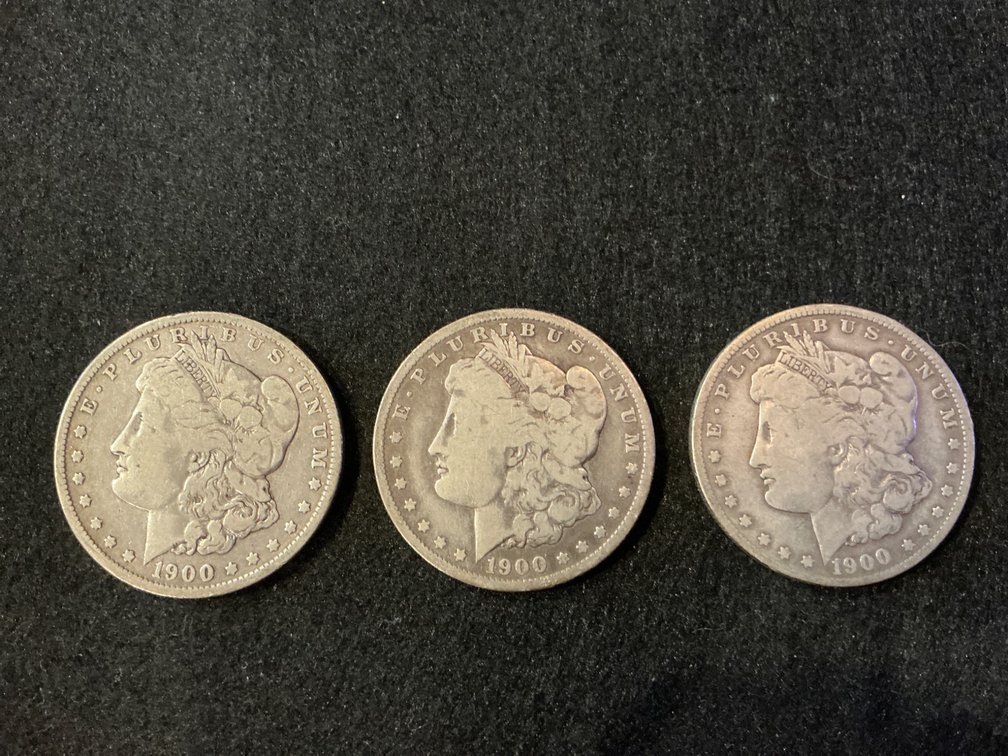Three 1900 Morgan Silver Dollars With O Mint Mark