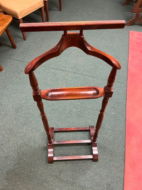 Wooden Valet Stand with Carved Details, 48 Inches Tall