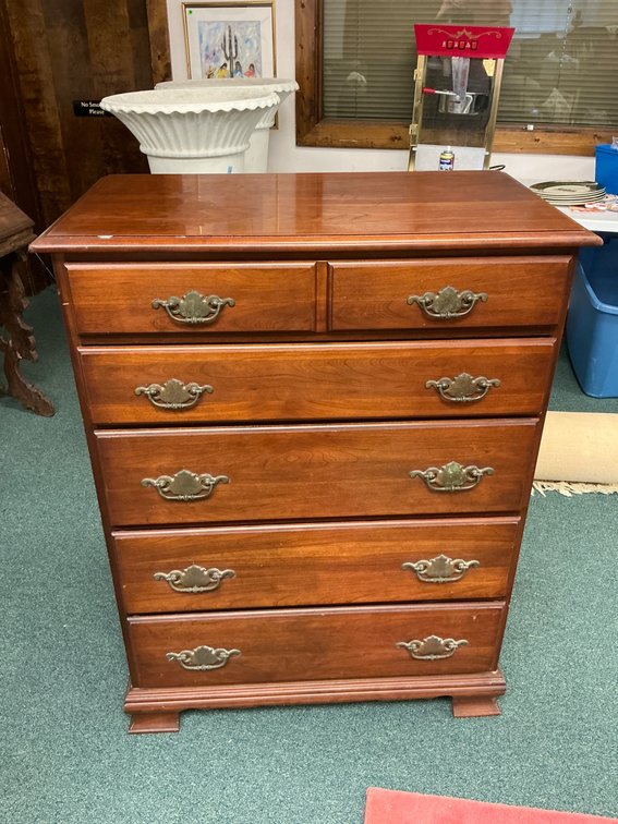 Wooden Chest of Drawers with Brass Hardware, 42 x 18 x 31