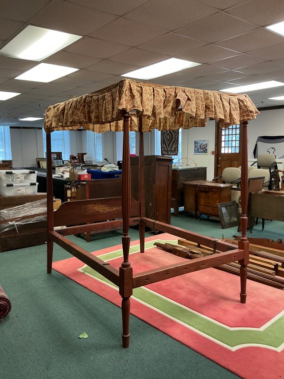 Four-Poster Bed Frame with Canopy and Floral Fabric