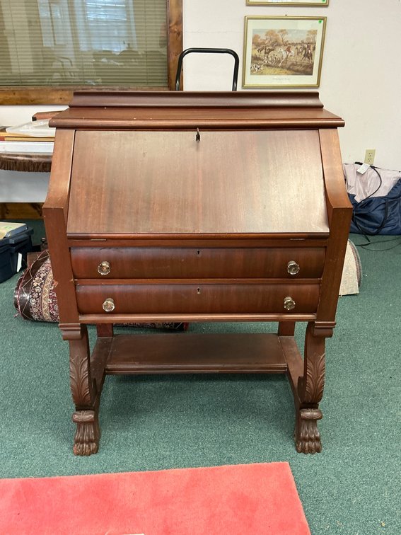 Drop-Front Secretary Desk With Key and Claw Feet