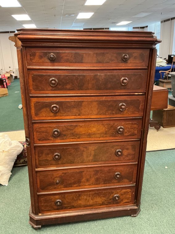 Wooden Chest of Drawers with Swivel Latches and Missing Components