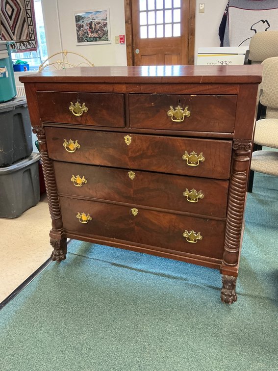 Mahogany Four-Drawer Chest with Lion Paw Feet and Brass Hardware