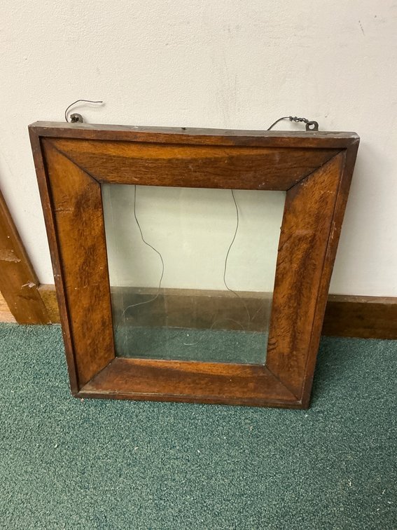 Wooden Rectangular Window Framed Glass with Wire Hangers