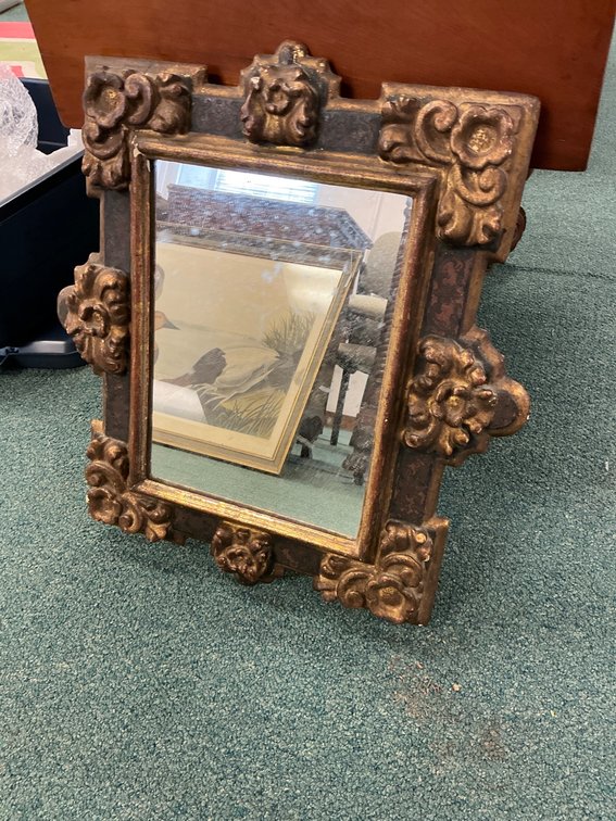 Ornate Rectangular Gilded Mirror with Decorative Frame, 19 x 21 Inches