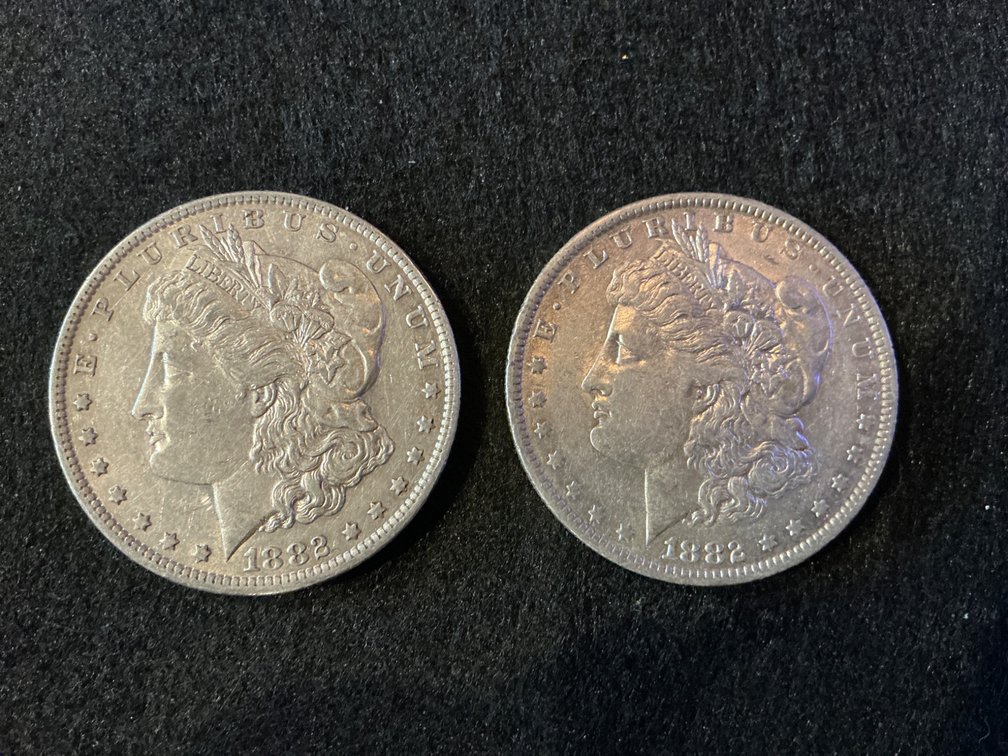 Two 1882 Morgan Silver Dollars with O Mint Mark