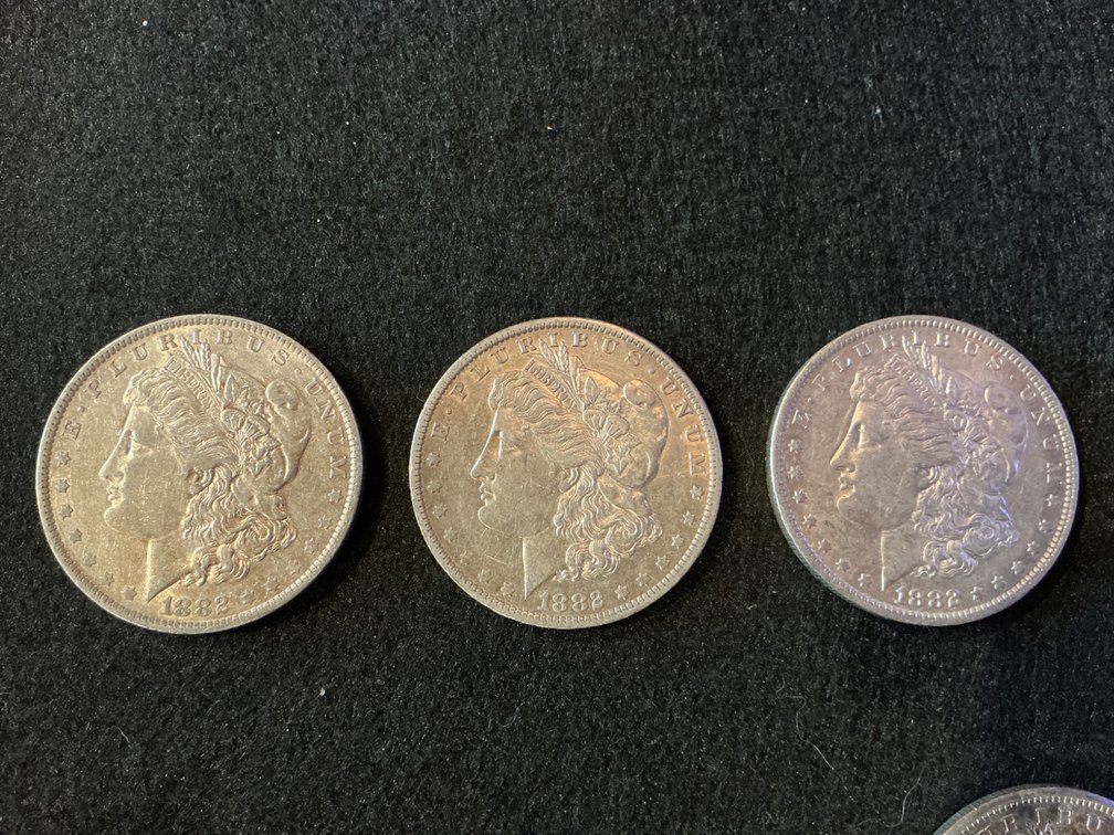 Three 1882 Morgan Silver Dollars with O Mint Mark