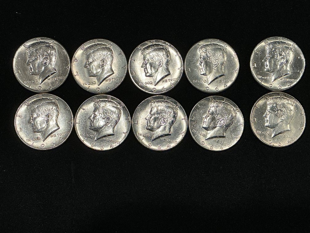 1964 Kennedy Silver Half Dollars – Lot of 10 Coins $5.00 FV