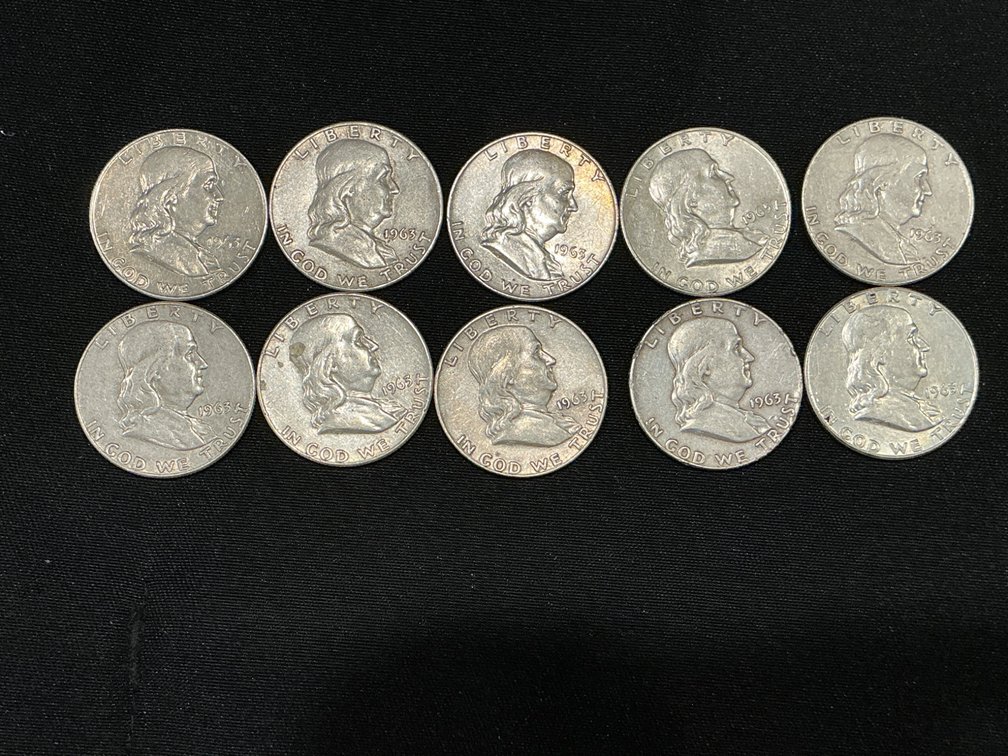 Lot of 1963 D Franklin Half Dollars (10 Coins) $5.00 FV