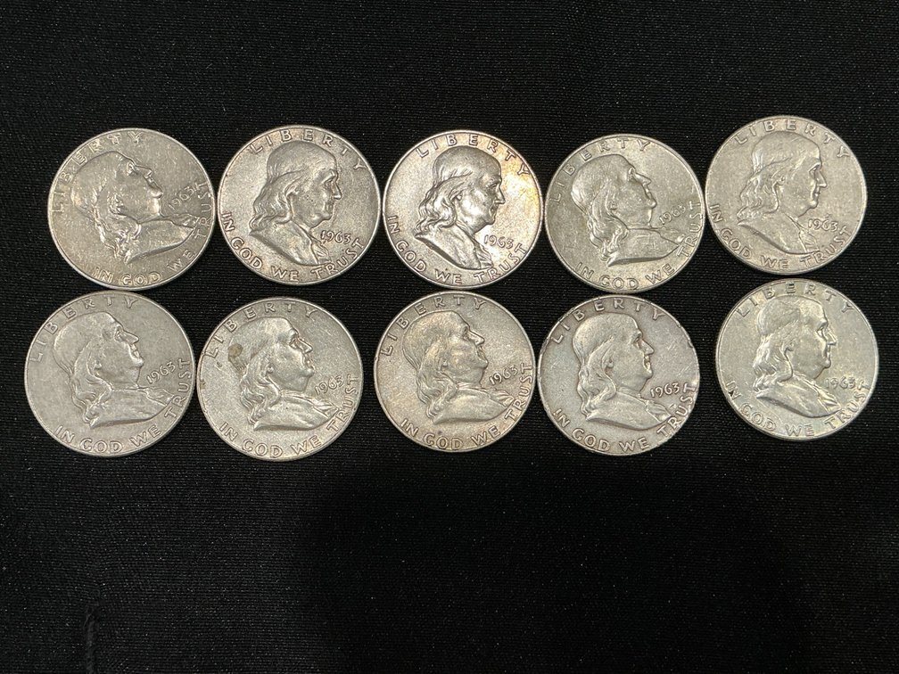 Set Of 10 1963 D Benjamin Franklin Half Dollars $5.00 FV