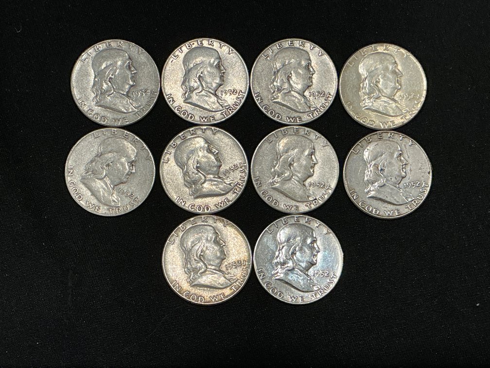 1952 Franklin Half Dollars Collection (10 Coins) $5.00 FV