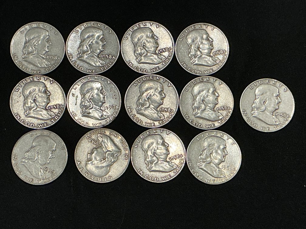 1958D Franklin Half Dollar Lot (13 Coins) $6.50 FV
